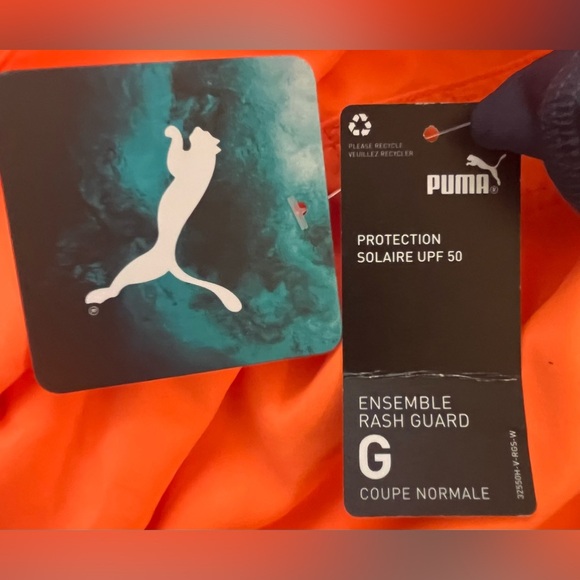 NWT puma boys 2 piece swim set rash guard trunks Sz large 14-16 orange blue - Picture 9 of 10